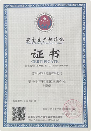 Safety production standardization certificate